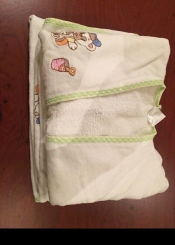 Nakışlı Beyaz Pamuklu Bebek bornoz havlu tk - Görsel 10