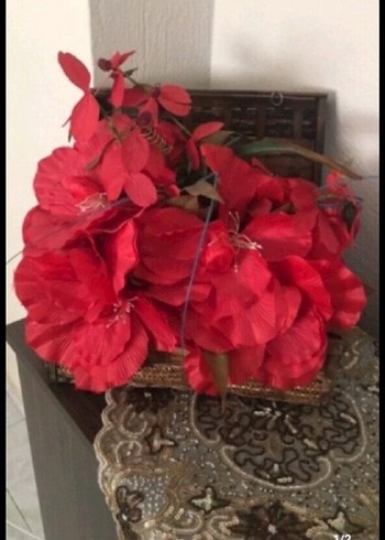 Koyu Kırmızı Dekoratif Yapay Çiçek Aranjmanı - Görsel 2