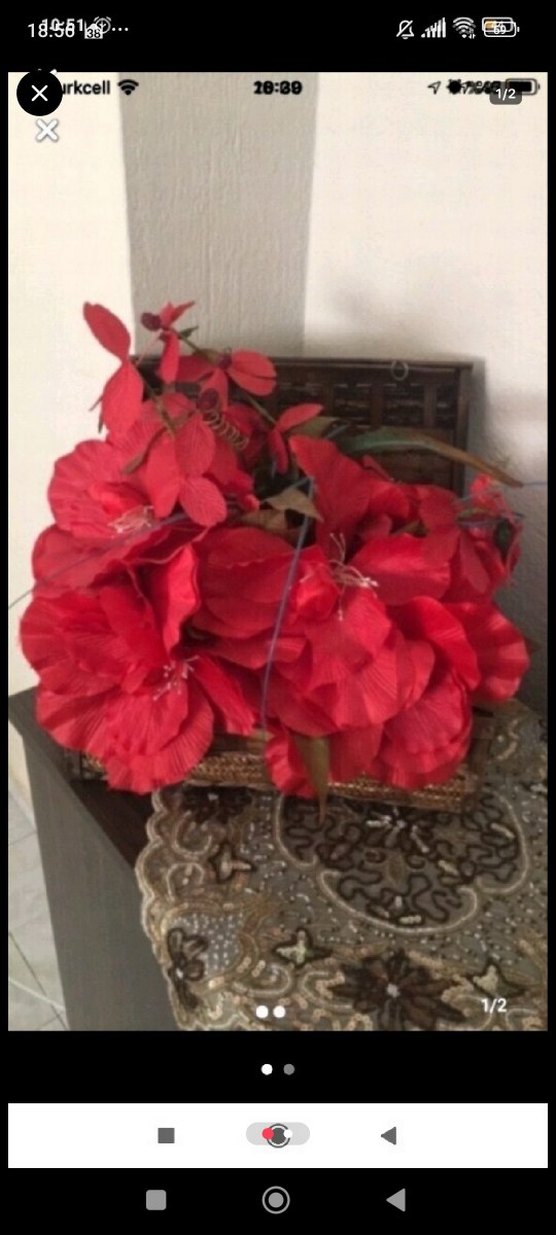 Koyu Kırmızı Dekoratif Yapay Çiçek Aranjmanı - Görsel 2