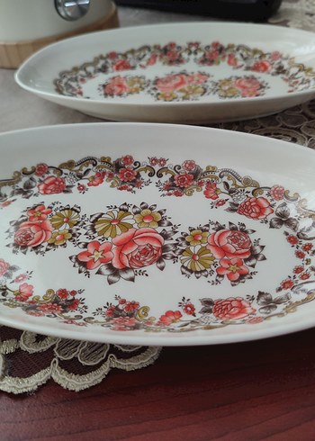 antika eskilerden Beyaz Çiçek Desenli melamin Tabak Seti - Görsel 3