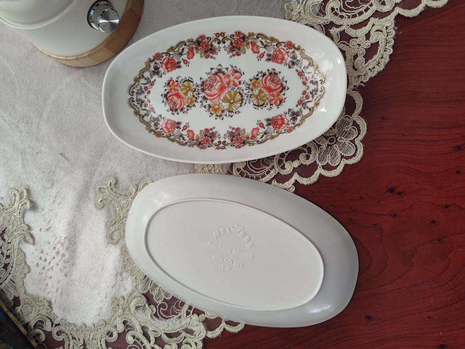 antika eskilerden Beyaz Çiçek Desenli melamin Tabak Seti - Görsel 4