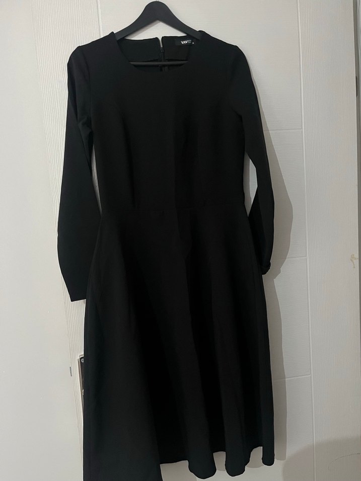 Kadın Siyah Uzun Kollu Uzun Elbise - Görsel 2