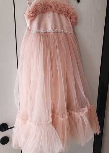 Pembe Fırfırlı Kız Çocuk Straplez Elbise