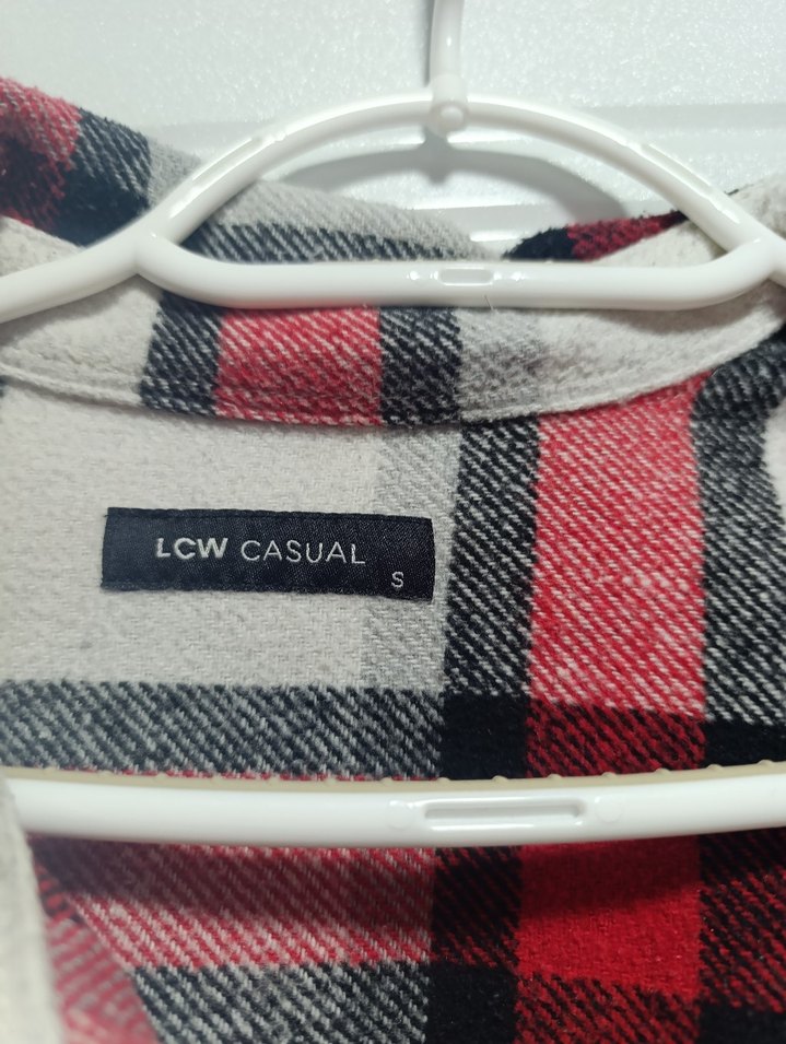 Düğmeli Kırmızı Ekose Pamuk Gömlek - Görsel 2