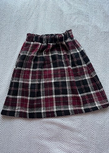Bordo Ekose Desenli Örgü Mini Etek