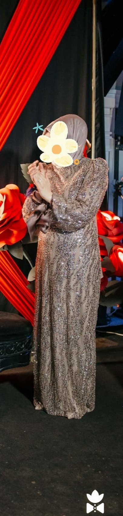 Bej Uzun Kollu Drapeli Kadın Abiye Elbise - Görsel 2