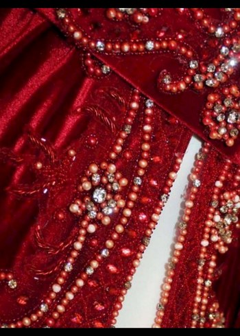 Kırmızı İşlemeli Uzun Kollu Kadın Kına Elbisesi - Görsel 3