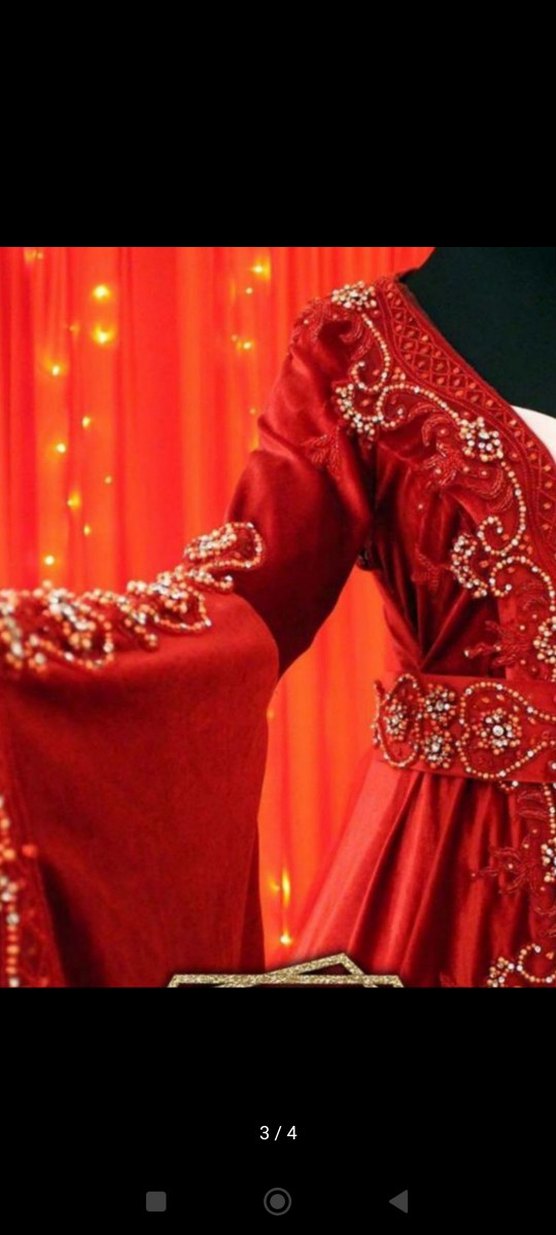 Kırmızı İşlemeli Uzun Kollu Kadın Kına Elbisesi - Görsel 2