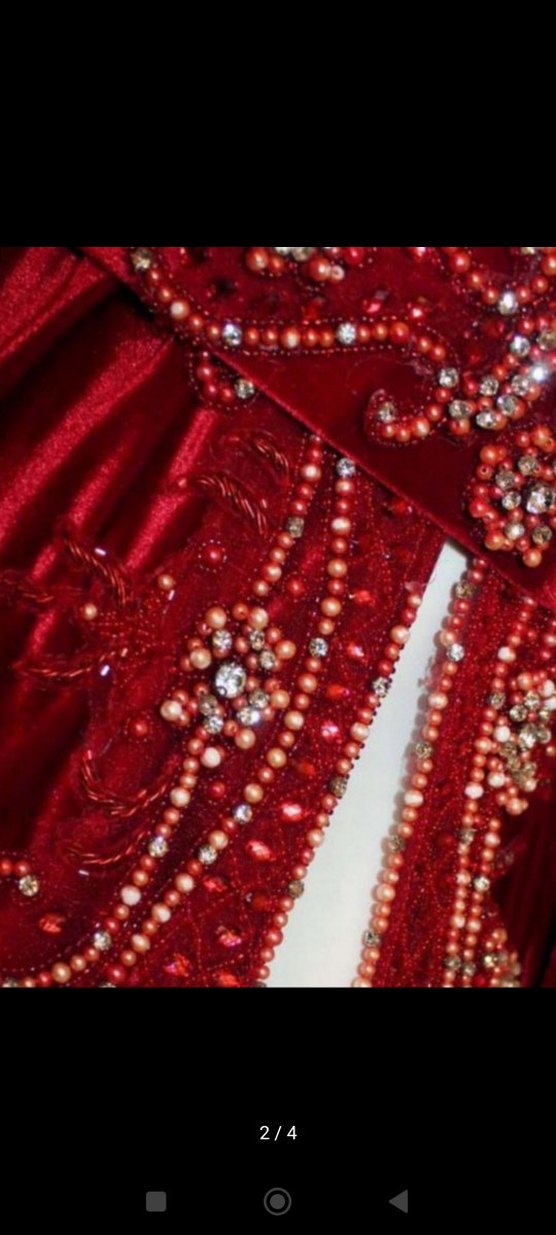 Kırmızı İşlemeli Uzun Kollu Kadın Kına Elbisesi - Görsel 3