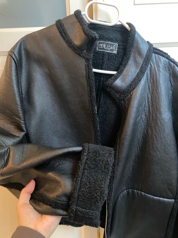 Kadın Siyah Deri Fermuarlı Ceket - Görsel 5