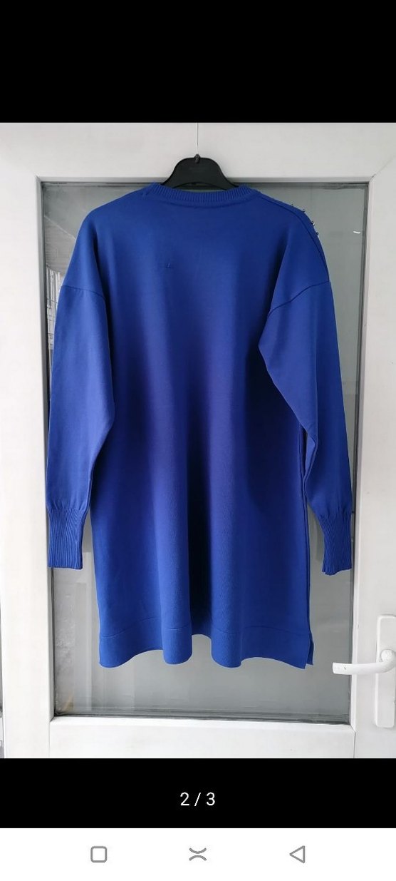 Boncuk Detaylı Uzun Kollu Mavi Salaş Tunik - Görsel 2