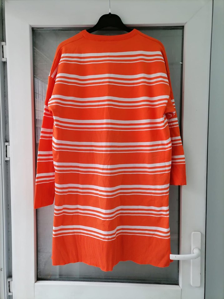 Turuncu Çizgili Uzun Kollu Triko Elbise - Görsel 2