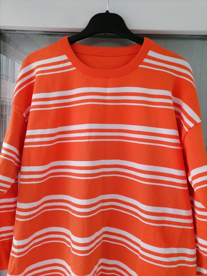 Turuncu Çizgili Uzun Kollu Triko Elbise - Görsel 3