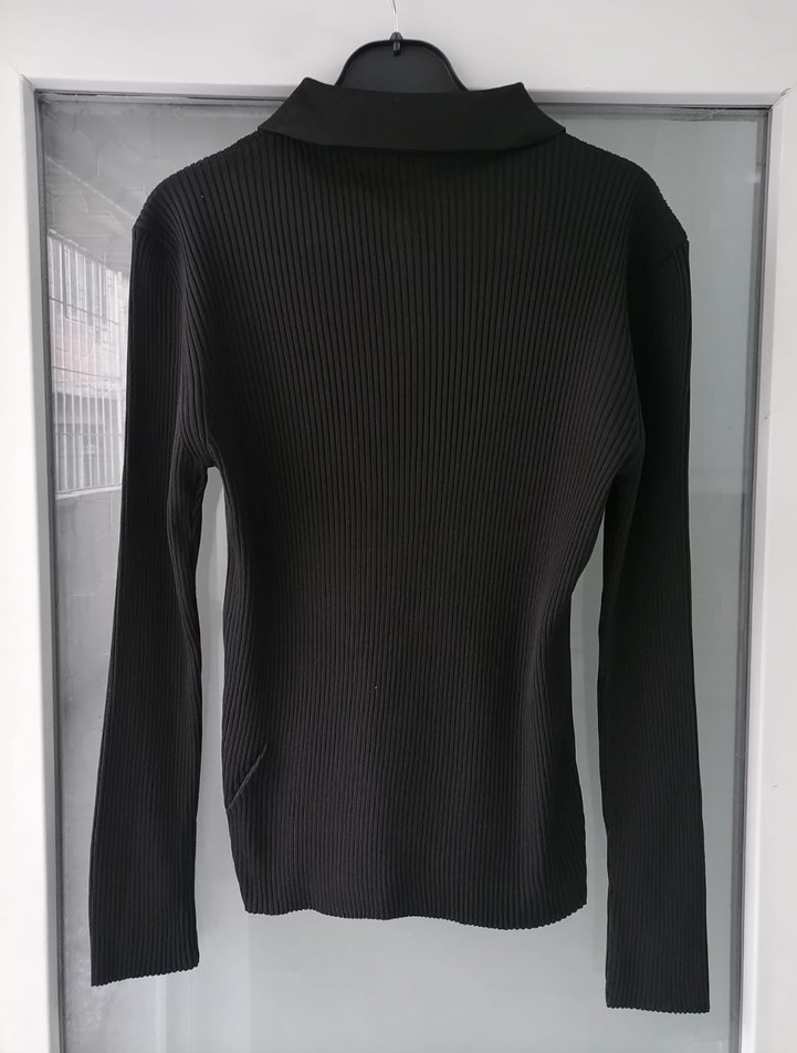 Düğmeli Siyah Kadın Triko Kazak - Görsel 2