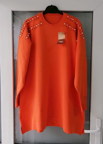 Boncuk Detaylı Turuncu Uzun Kollu Tunik - Görsel 2