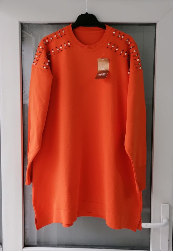 Boncuk Detaylı Turuncu Uzun Kollu Tunik - Görsel 2