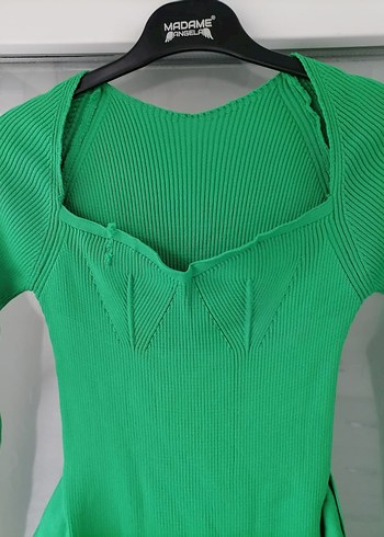 Yeşil Drapeli Uzun Kollu Kadın Elbise - Görsel 4