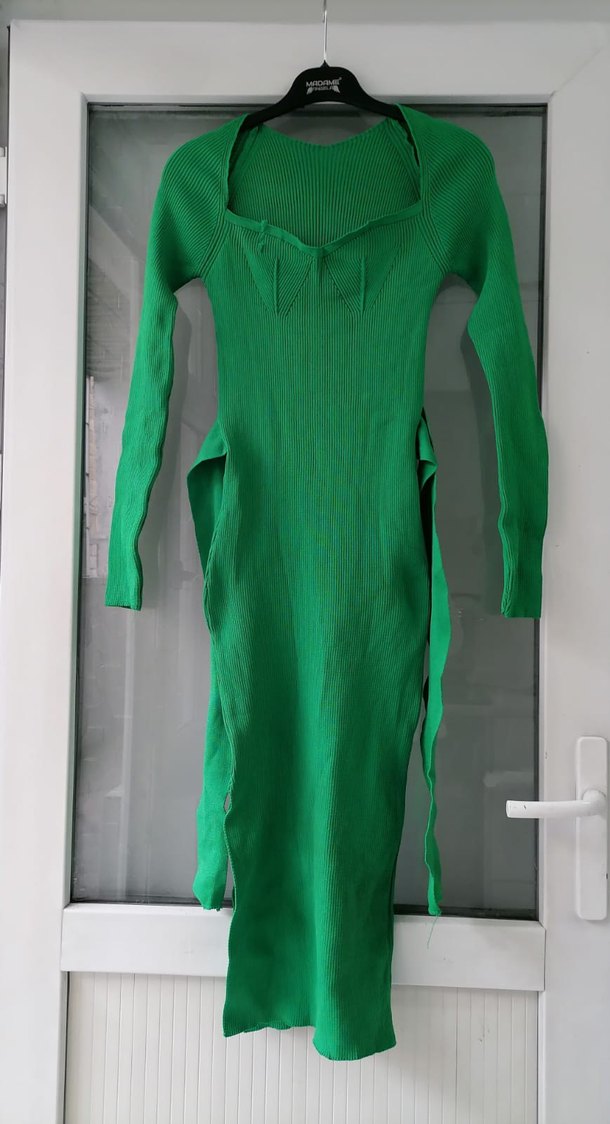 Yeşil Drapeli Uzun Kollu Kadın Elbise - Görsel 2