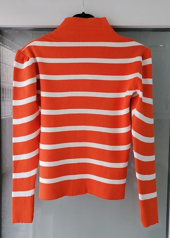 V Yaka Çizgili Kırmızı Kadın Hırka - Görsel 4