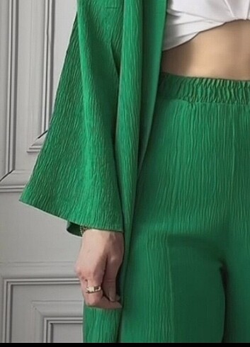 Trendyol & Milla Yeşil Gofre Kimono Pantolon Takım 42 / 44 Beden Uyumlu