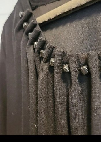 Uzun Siyah Kadın Ofis Elbisesi Yaka Detaylı 40/42/44 Uyumlu - Görsel 2