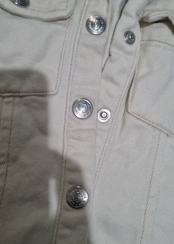 Bej Kız Çocuk Düğmeli Keten Ceket - Görsel 3