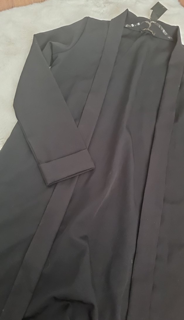 Siyah Uzun Kadın Ofis Kabanı - Görsel 2