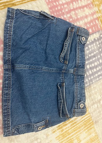 34 Beden mavi Renk Bershka kargo mini kot etek
