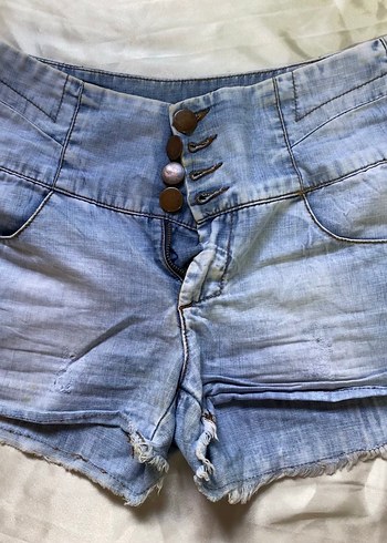 Düğmeli Mavi Mini Denim Şort