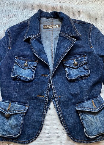 Düğmeli Lacivert Kadın Denim Ceket