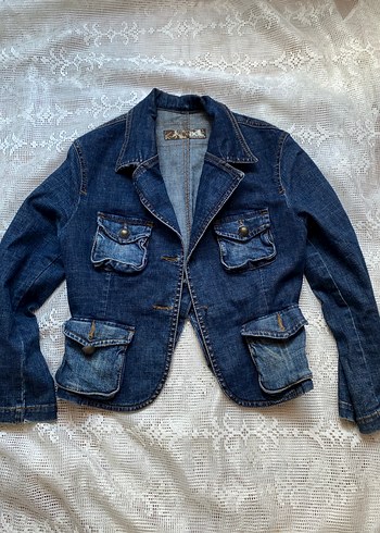 Adil Işık Düğmeli Lacivert Kadın Denim Ceket