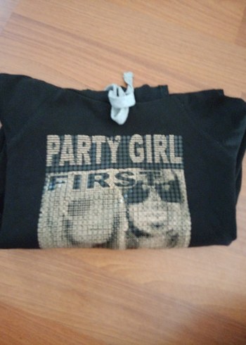 s Beden siyah Renk Kapüşonlu Siyah Baskılı Sweatshirt