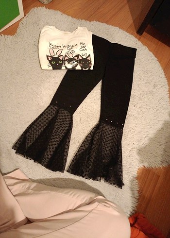 Dantelli Siyah çocuk Flare Pantolon