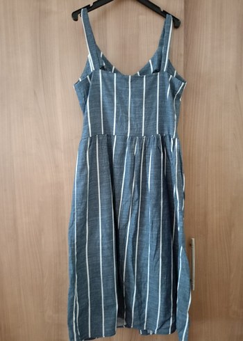 s Beden lacivert Renk Düğmeli Çizgili Midi Denim Elbise