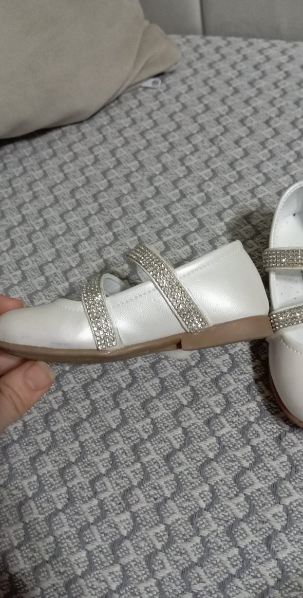 Beyaz Kız Çocuk Simli Babet Ayakkabı - Görsel 3