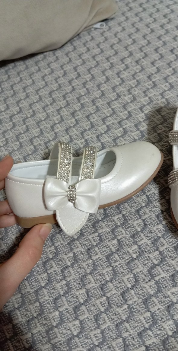Beyaz Kız Çocuk Simli Babet Ayakkabı - Görsel 2