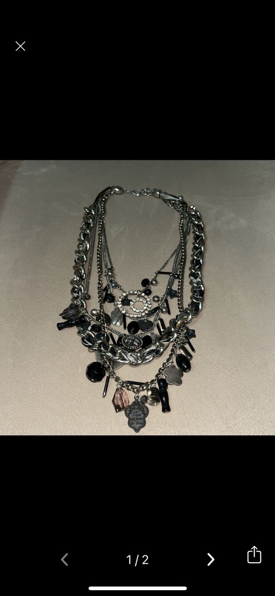 Zincir Detaylı Siyah Gotik Midi Kolye - Görsel 2