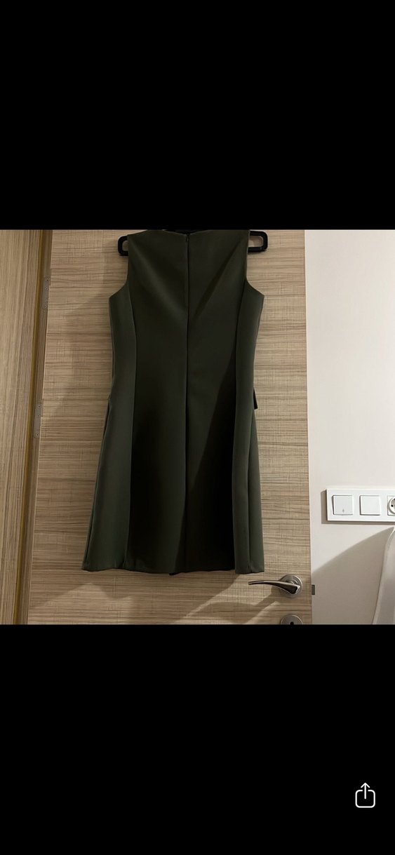 Kadın Haki Kolsuz Mini Düğmeli Takım Elbise - Görsel 2