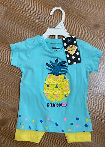 Kız Bebek Turkuaz Ananas Baskılı Kısa Kollu Takım