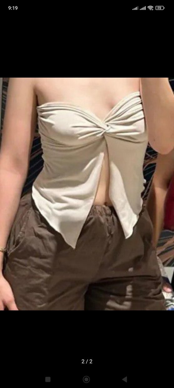 Bej önü büzgülü crop - Görsel 2