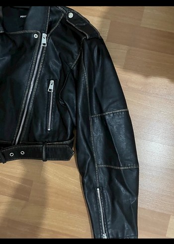 Kadın Siyah Deri Biker Ceket - Görsel 3