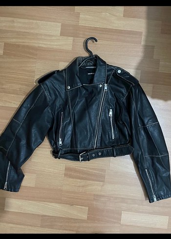 Kadın Siyah Deri Biker Ceket - Görsel 2