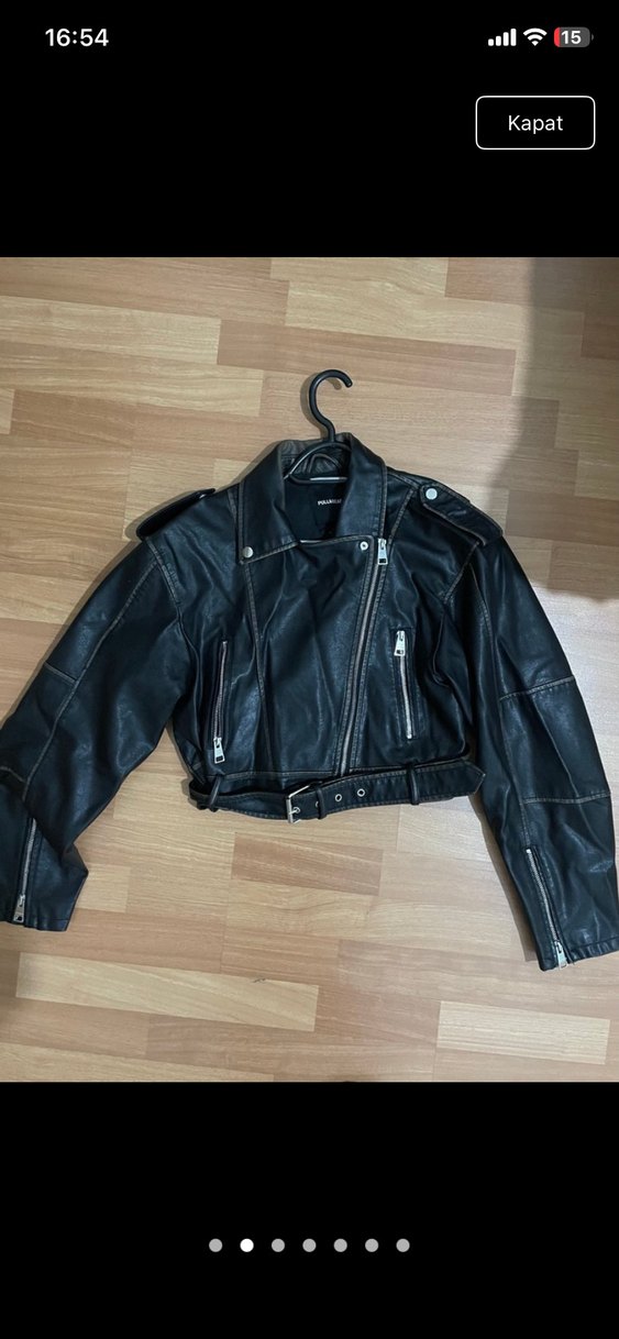 Kadın Siyah Deri Biker Ceket - Görsel 2