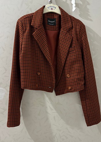 Kahverengi Mini Ekose Kadın Blazer