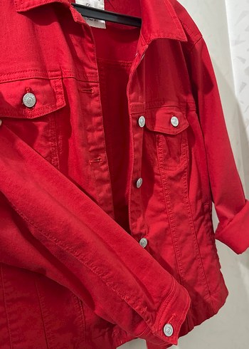 Diğer Düğmeli Kırmızı Kadın Denim Ceket