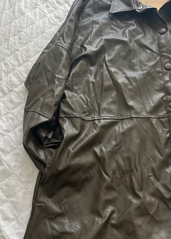 Düğmeli Kahverengi Deri Kadın Ceket - Görsel 3