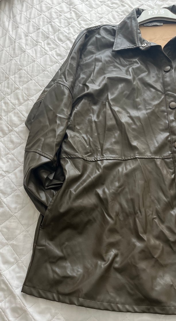 Düğmeli Kahverengi Deri Kadın Ceket - Görsel 3