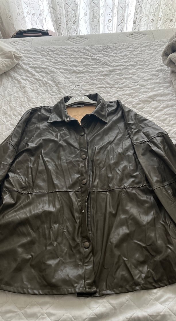 Düğmeli Kahverengi Deri Kadın Ceket - Görsel 2