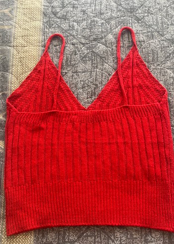 Kırmızı V Yaka Örgü Kadın büstiyer - Görsel 3