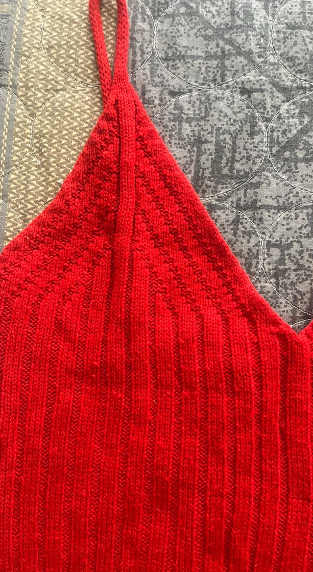 Kırmızı V Yaka Örgü Kadın büstiyer - Görsel 2